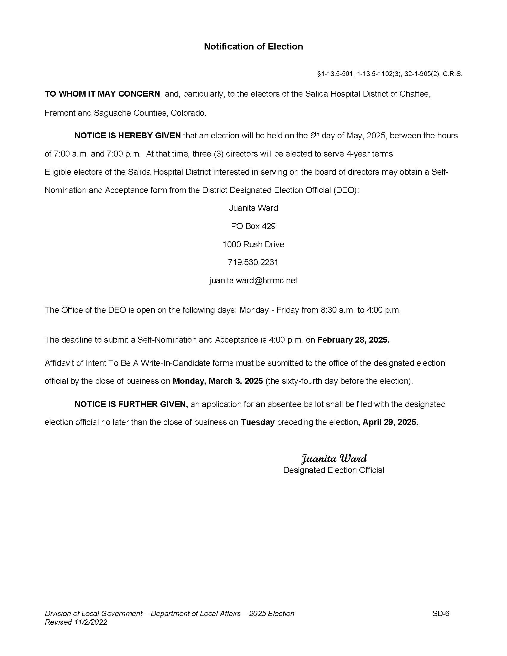 Notification of Election